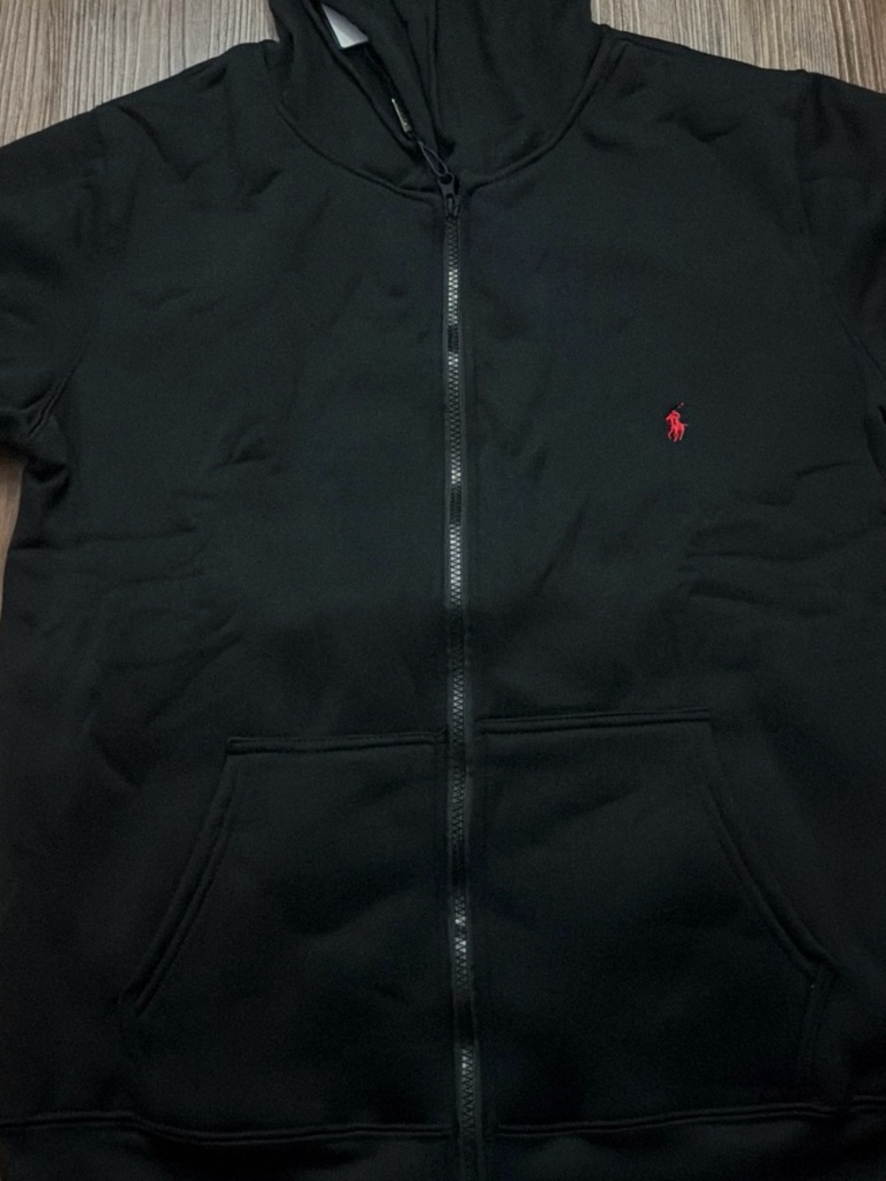 Polo by Ralph Lauren Black Zip Hoodie with Red Pony Embroidery